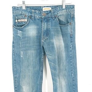 Diesel Jeans Mens 32 Blue Light Wash Distressed Regular 31 Inseam